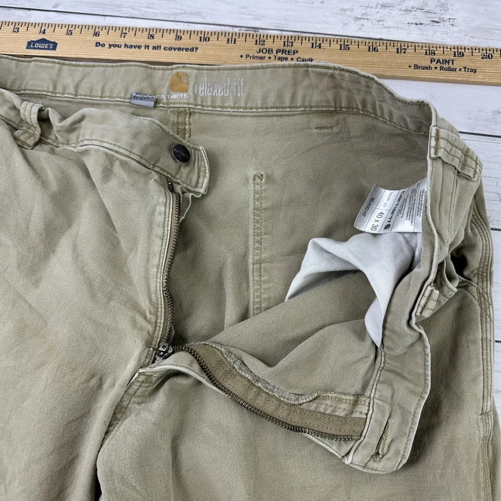 Carhartt Tan Relaxed Fit Pants Mens 40x30 rugged‎ canvas work utility (37x27)